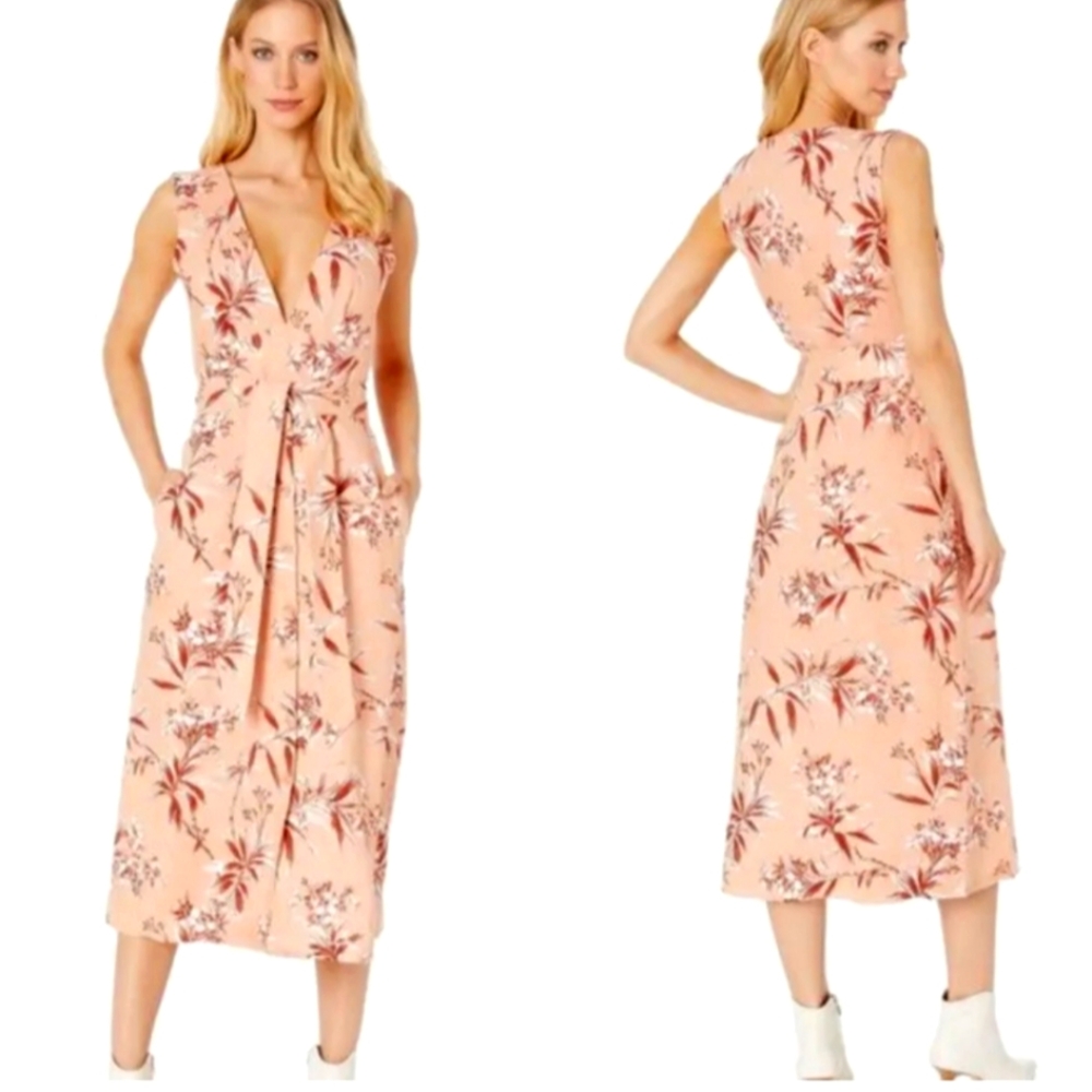 Joie Coral Floral Sleeveless Midi Dress